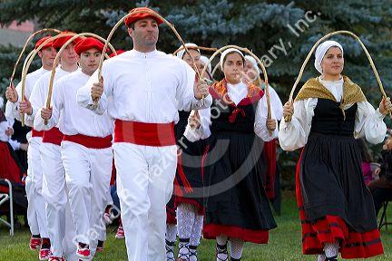 The Oinkari Basque Dancers perform at the Trailing of the Sheep Festival in Hailey, Idaho, USA.