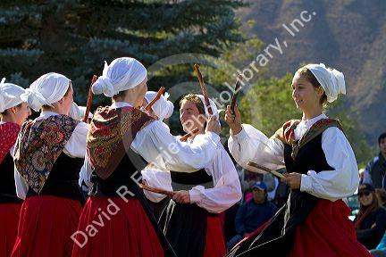 The Oinkari Basque Dancers perform at the Trailing of the Sheep Festival in Hailey, Idaho, USA.