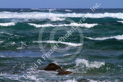 Pacific ocean waves off the island coast of Kauai, Hawaii, USA.