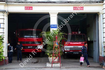 Fire station in (Rangoon) Yangon, (Burma) Myanmar.