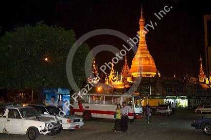 Sule Paya located in the heart of downtown (Rangoon) Yangon, (Burma) Myanmar.