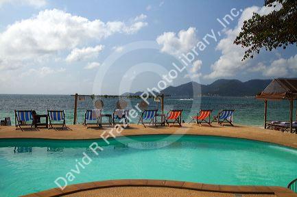 Swimming pool facing the Gulf of Thailand at Chaweng beach on the island of Ko Samui, Thailand.