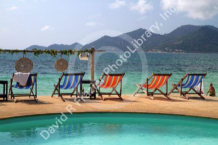 Swimming pool facing the Gulf of Thailand at Chaweng beach on the island of Ko Samui, Thailand.