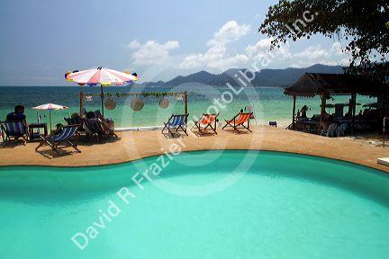 Swimming pool facing the Gulf of Thailand at Chaweng beach on the island of Ko Samui, Thailand.