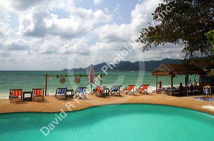 Swimming pool facing the Gulf of Thailand at Chaweng beach on the island of Ko Samui, Thailand.