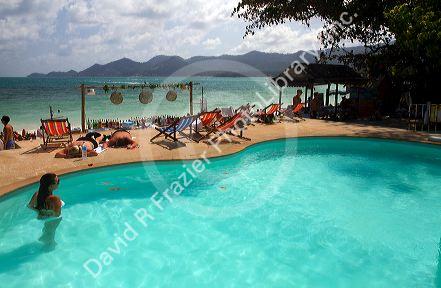 Swimming pool facing the Gulf of Thailand at Chaweng beach on the island of Ko Samui, Thailand.