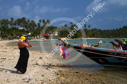 Fishing boats in the Gulf of Thailand on the island of Ko Samui, Thailand.
