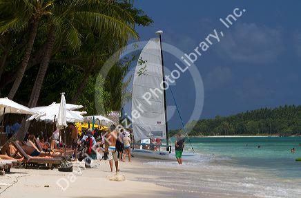 Catamarans in the Gulf of Thailand at Chaweng beach on the island of Ko Samui, Thailand.
