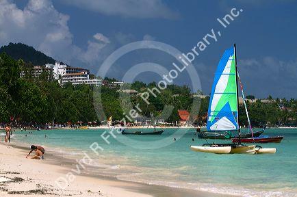 Catamarans in the Gulf of Thailand at Chaweng beach on the island of Ko Samui, Thailand.