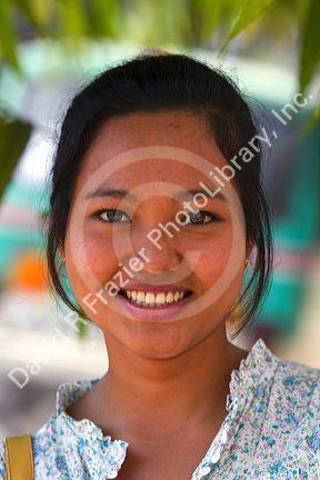 Portrait of a Burmese girl in (Rangoon) Yangon, (Burma) Myanmar.