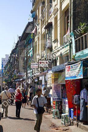 Street scene and pedestrians in central (Rangoon) Yangon, (Burma) Myanmar.