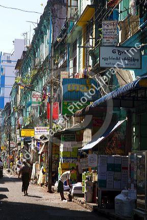 Street scene and pedestrians in central (Rangoon) Yangon, (Burma) Myanmar.