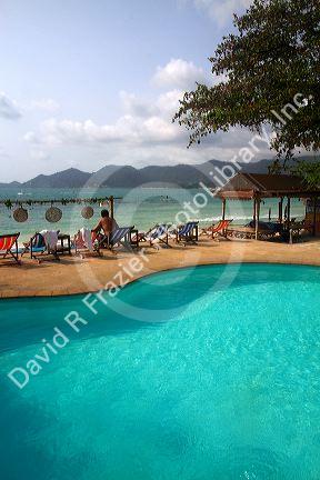 Swimming pool facing the Gulf of Thailand at Chaweng beach on the island of Ko Samui, Thailand.