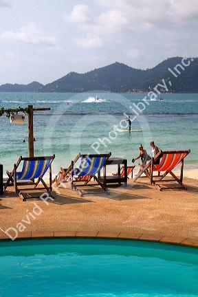 Swimming pool facing the Gulf of Thailand at Chaweng beach on the island of Ko Samui, Thailand.
