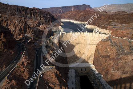 The Hoover Dam located in the Black Canyon of the Colorado River on the border between Arizona and Nevada, USA.