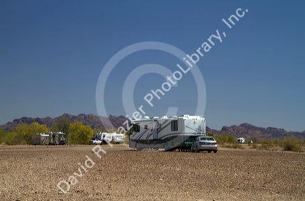 RV camping at Quartzsite, Arizona, USA.