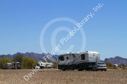 RV camping at Quartzsite, Arizona, USA.