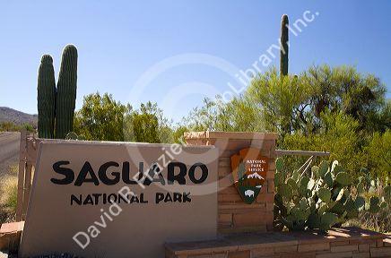 Entrance to the Saguaro National Park, Rincon Mountain District in Southern Arizona.