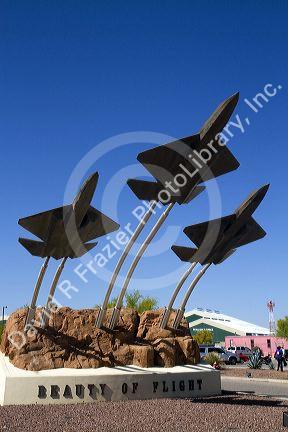 Jet sculpture at the entrance to the Pima Air and Space Museum located in Tucson, Arizona, USA.