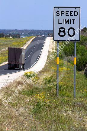 Speed Limit 80 mph road sign along Interstate 10 in west Texas, USA.