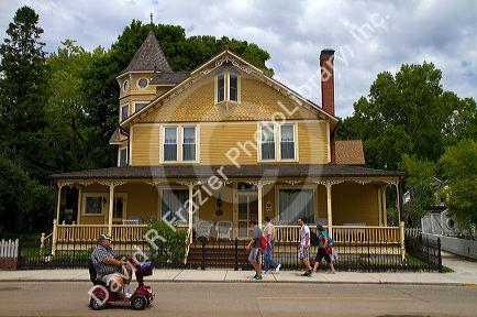 Historic home on Mackinac Island located in Lake Huron, Michigan, USA.