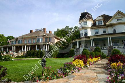 The Anne Cottage (left) and Brigadoon house (right) on Mackinac Island located in Lake Huron, Michigan, USA.