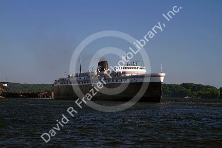 The SS Badger coal-fired passenger and vehicle ferry on Lake Michigan at Ludington, Michigan, USA.
