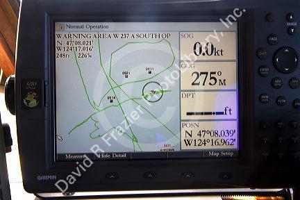 GPS receiver on a fishing boat in the Pacific Ocean off the coast of Westport, Washington, USA.