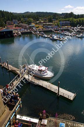 Sport fishing boat docked at Depoe Bay, Oregon, USA.