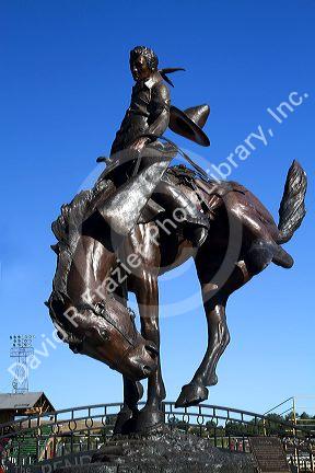Bronze Bucking Horse statue at the Centennial Plaza in Pendleton, Oregon, USA.