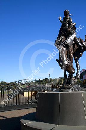 Bronze Bucking Horse statue at the Centennial Plaza in Pendleton, Oregon, USA.