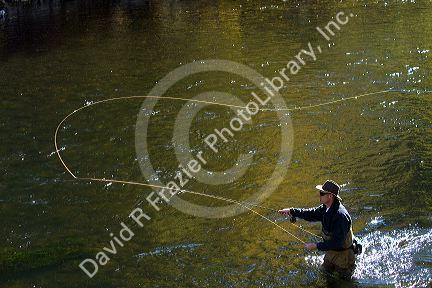 Angler fly fishing on the South Fork of the Boise River in Elmore County, Idaho, USA.