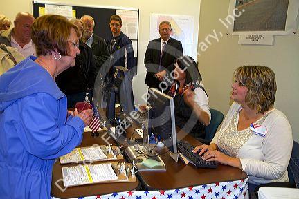 Voter checking in at a polling station in Boise, Idaho, USA.