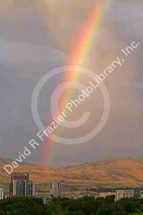 Rainbow over the city of Boise, Idaho, USA.