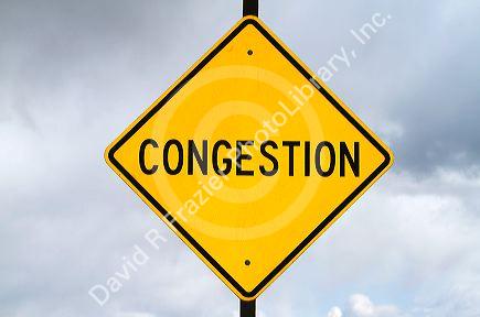 Congestion warning road sign.