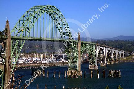 Yaquina Bay Bridge spanning the Yaquina Bay at Newport, Oregon, USA.