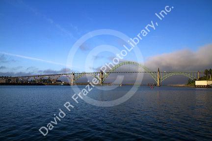 Yaquina Bay Bridge spanning the Yaquina Bay at Newport, Oregon, USA.