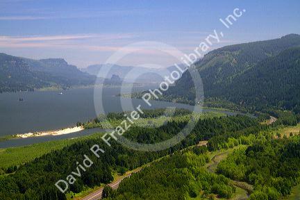 View of the Columbia River Gorge from a vista point east of Portland, Oregon, USA.