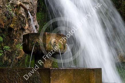 Spring water fountain at the Holy Cave of Covadonga located in Asturias, northern Spain.