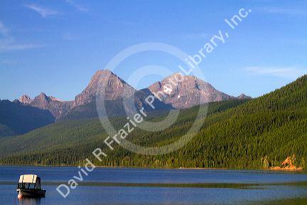 Boating on Lake McDonald, the largest lake in Glacier National Park, Montana, USA.