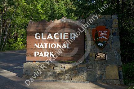 Glacier National Park entrance sign, Montana, USA.