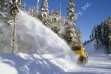 A rotary snowplow clearing a road in Idaho.