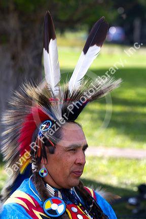 Blackfoot indian in traditional dress at the Blackfoot Arts and Heritage Festival at Waterton Park townsite in Waterton Lakes National Park, Alberta, Canada. MR