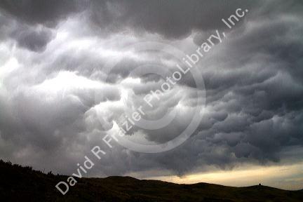 Mammatus clouds telling of an extreme weather system near Horseshoe Bend, Idaho, USA.