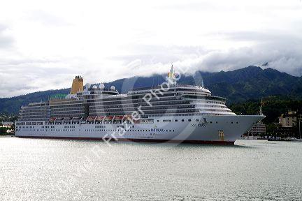Arcadia cruise ship docked at Papeete, Tahiti, French Polynesia.