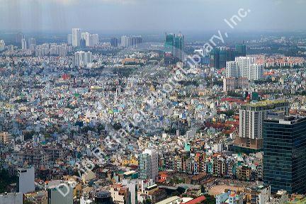 Aerial view of Ho Chi Minh City from the Bitexco Financial Tower, Vietnam.