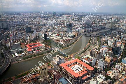 Aerial view of Ho Chi Minh City from the Bitexco Financial Tower, Vietnam.