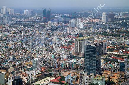 Aerial view of Ho Chi Minh City from the Bitexco Financial Tower, Vietnam.