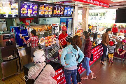 Interior of a Lotteria fast food restaurant in Da Lat, Vietnam.