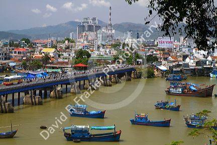 Port with fishging boats at Nha Trang, Vietnam.